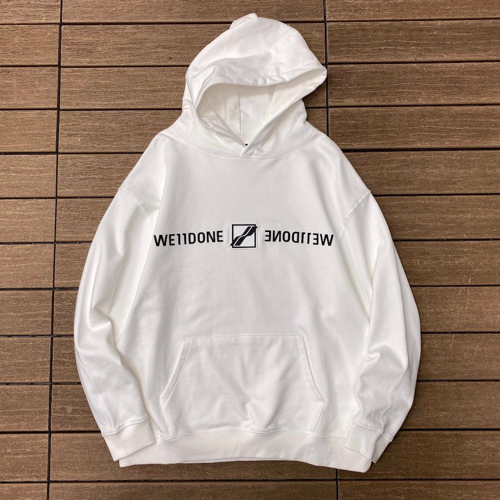 We11 Done Chest Mirror Logo Letter Long Sleeved Hoodie in White